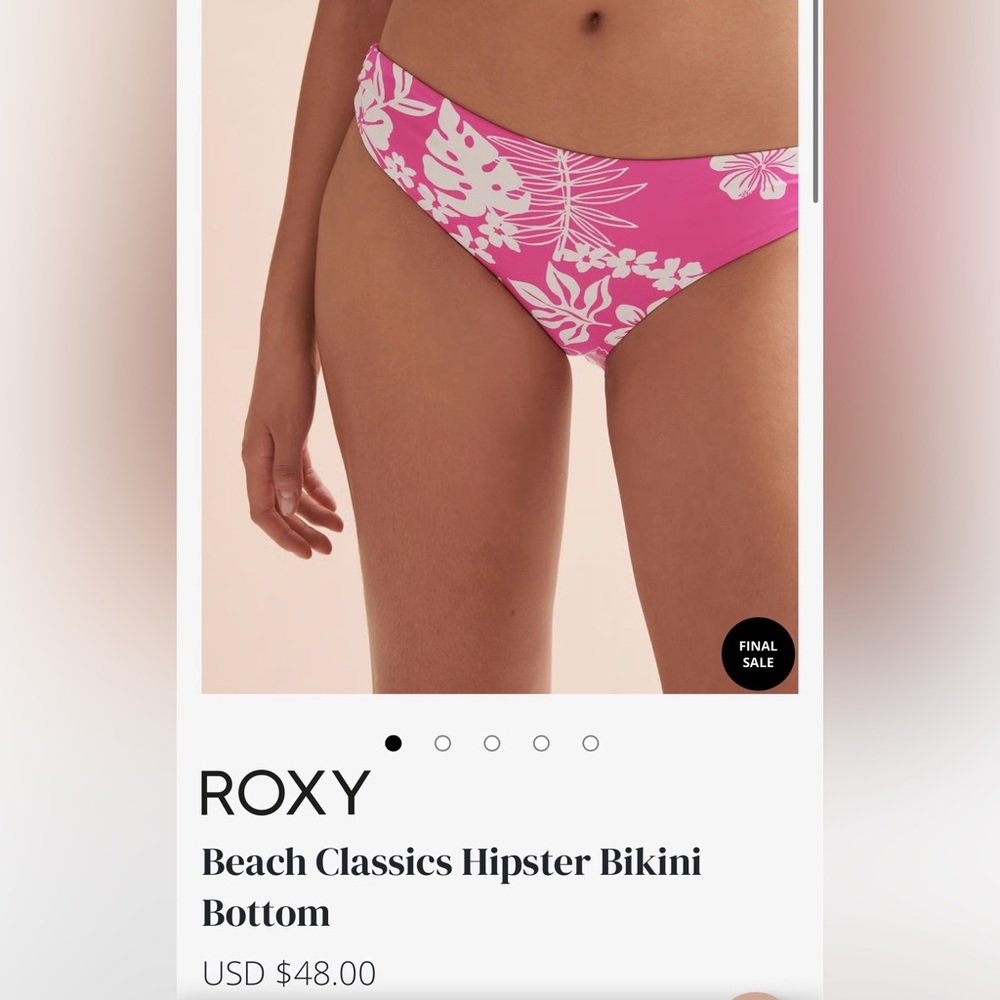 *NWT* Roxy Beach Classics Hipster Bikini Bottom: Pink Floral